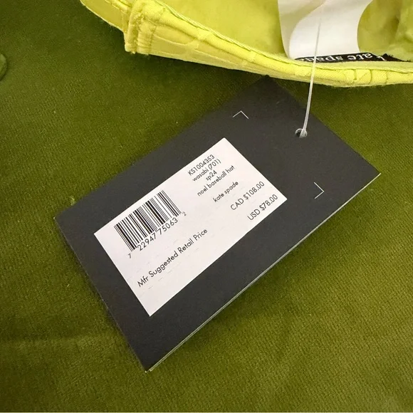 NWT Kate Spade Icon Neon Yellow Baseball Hat | New With Tags Baseball Cap - Picture 5 of 5